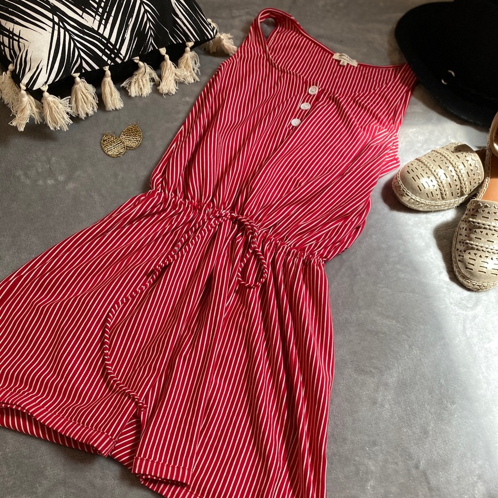 Red and white striped romper